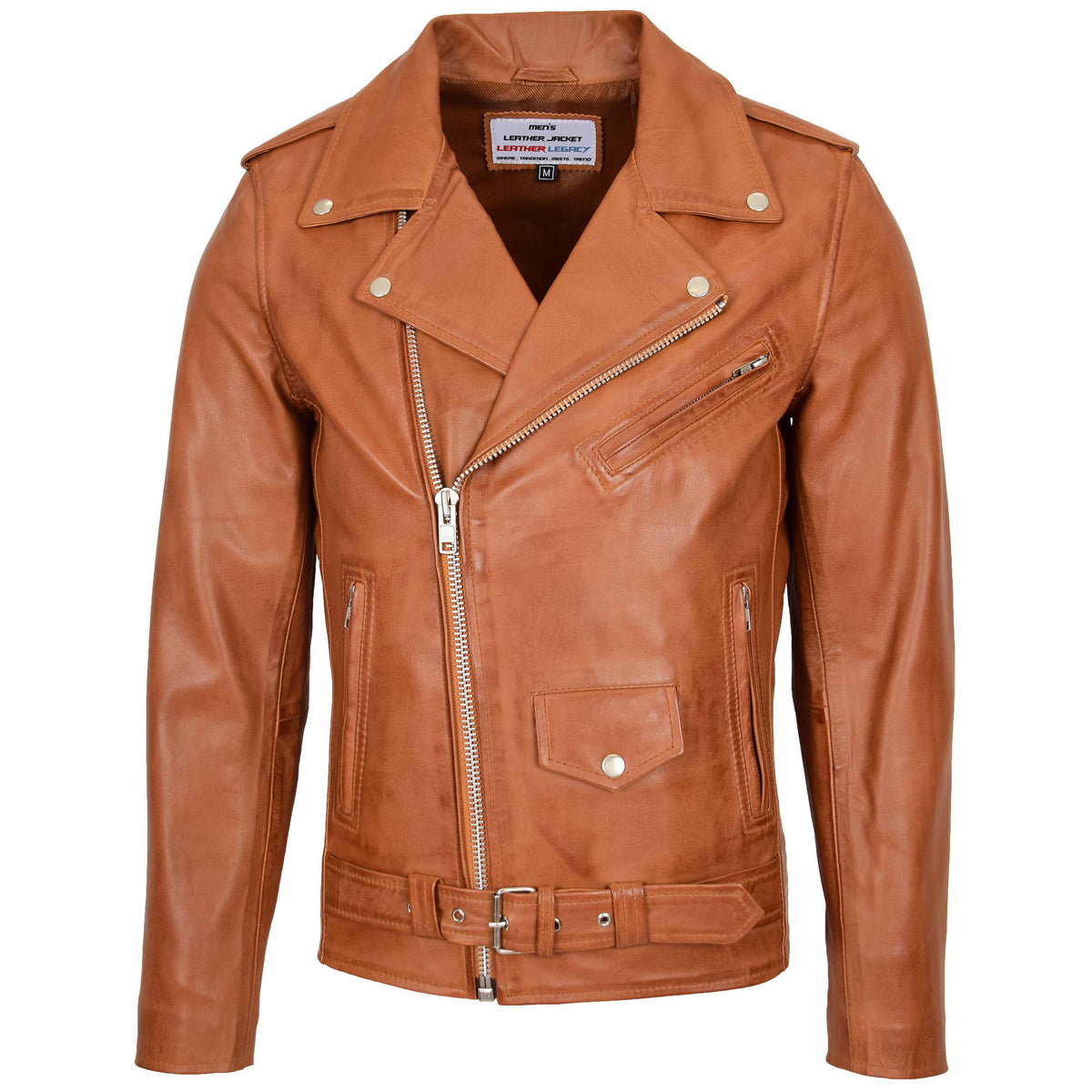 Mens Leather Cafe Racer Biker Jacket Crimson Tan