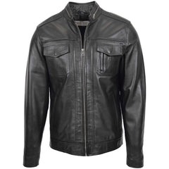 Mens Casual Biker Leather Jacket Onyx black