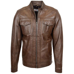 Mens Casual Biker Leather Jacket Mist Timber