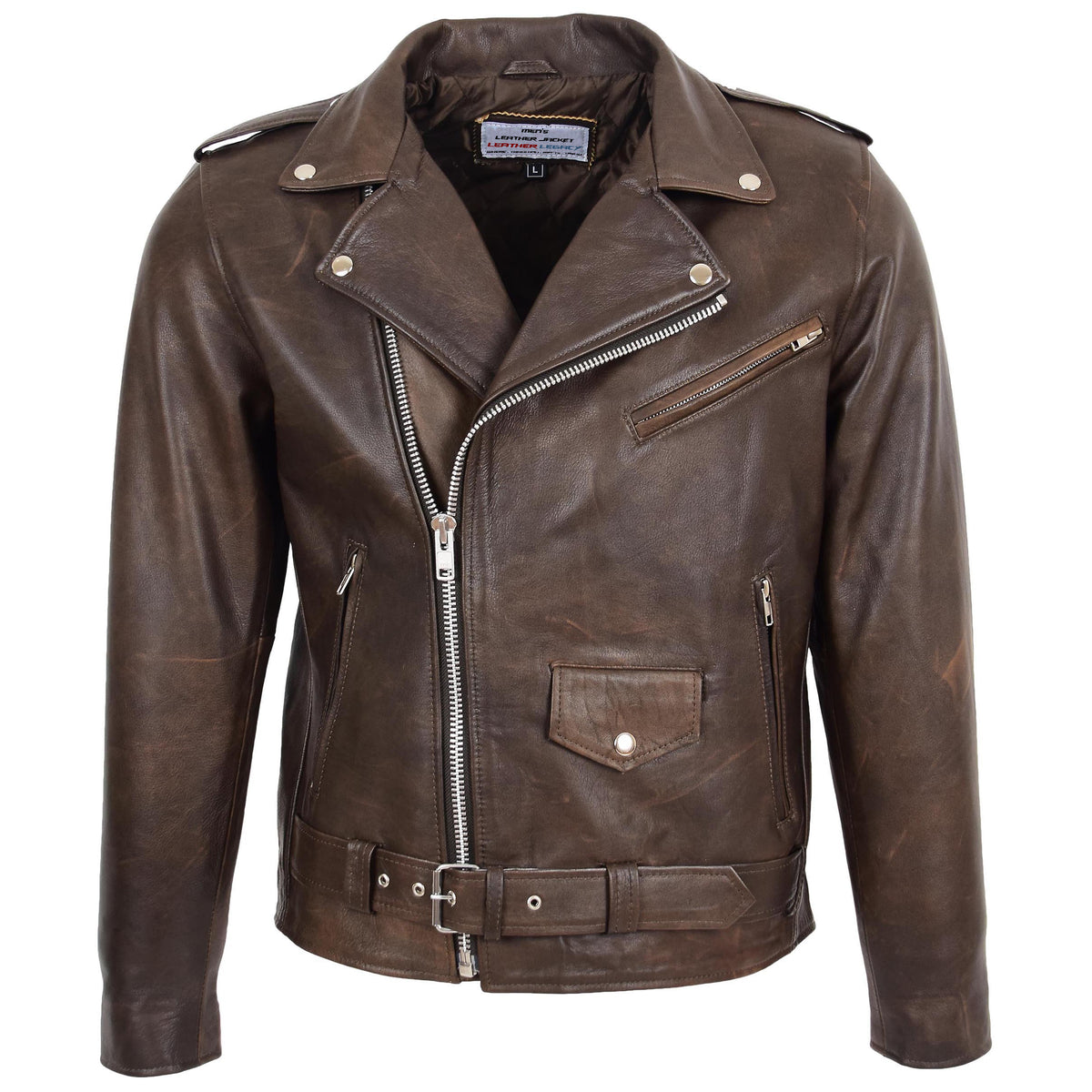 Mens Heavy Duty Leather Biker Brando Jacket Kyle Topaz Brown