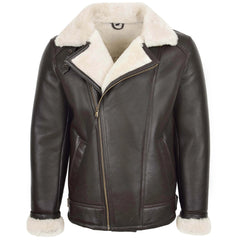 Mens Aviator Sheepskin Pilot Leather Bomber Jacket Topaz Brown White