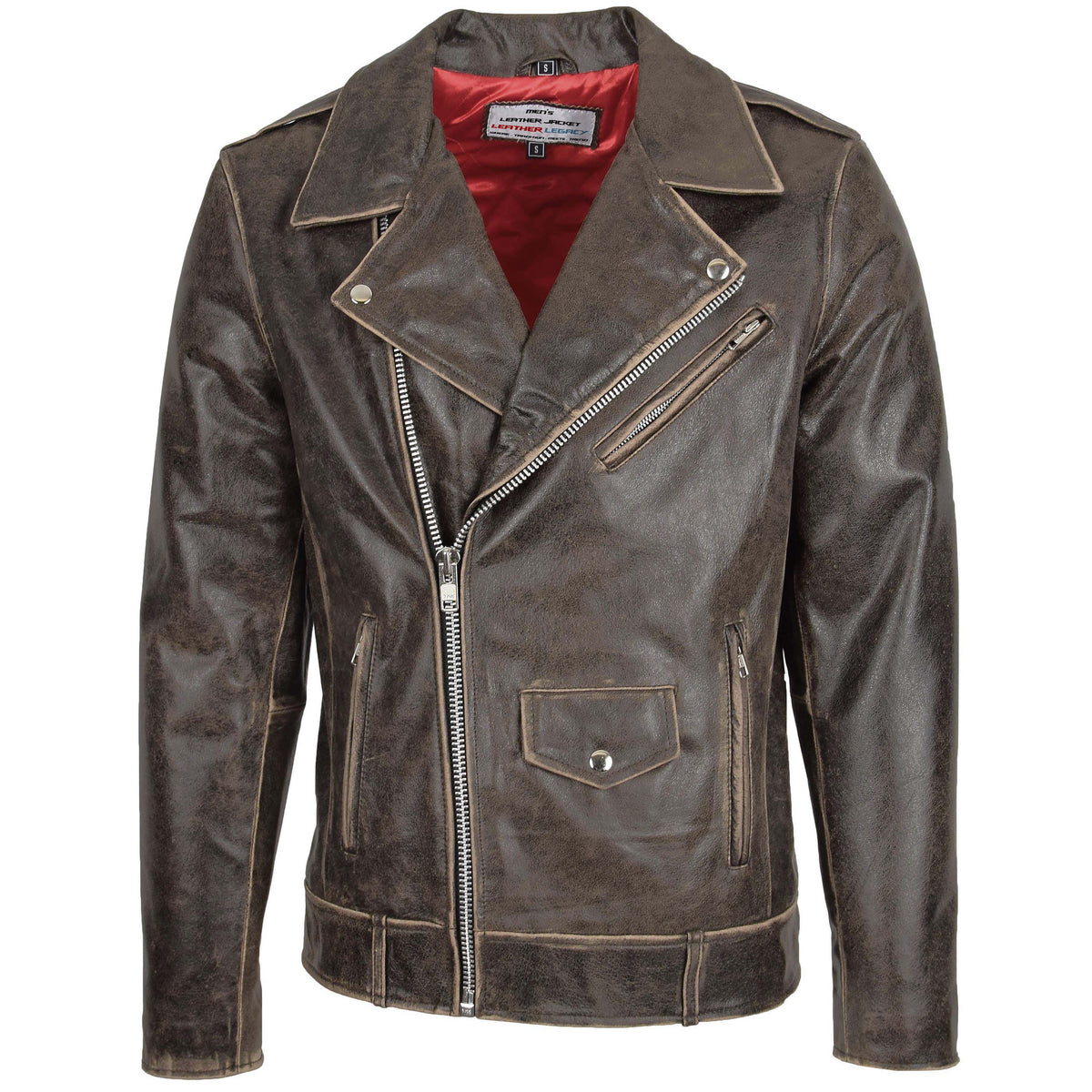 Mens Leather Biker Brando Design Jacket Topaz brown