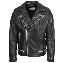 Mens Leather Biker Brando Design Jacket Onyx black