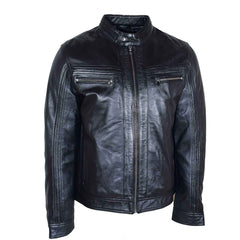 Mens Leather Cafe Racer Biker Jacket Charlie Onyx black