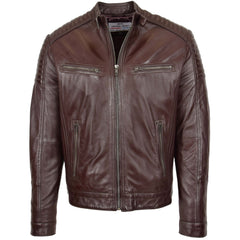 Mens Leather Cafe Racer Biker Jacket Ron Topaz brown