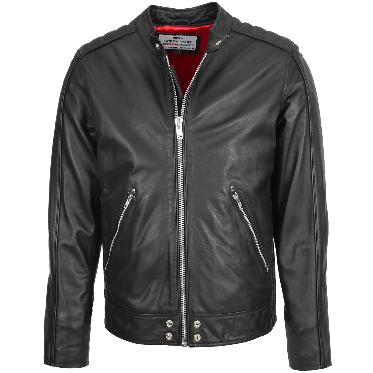 Mens Leather Casual Biker Fashion Jacket Onyx black