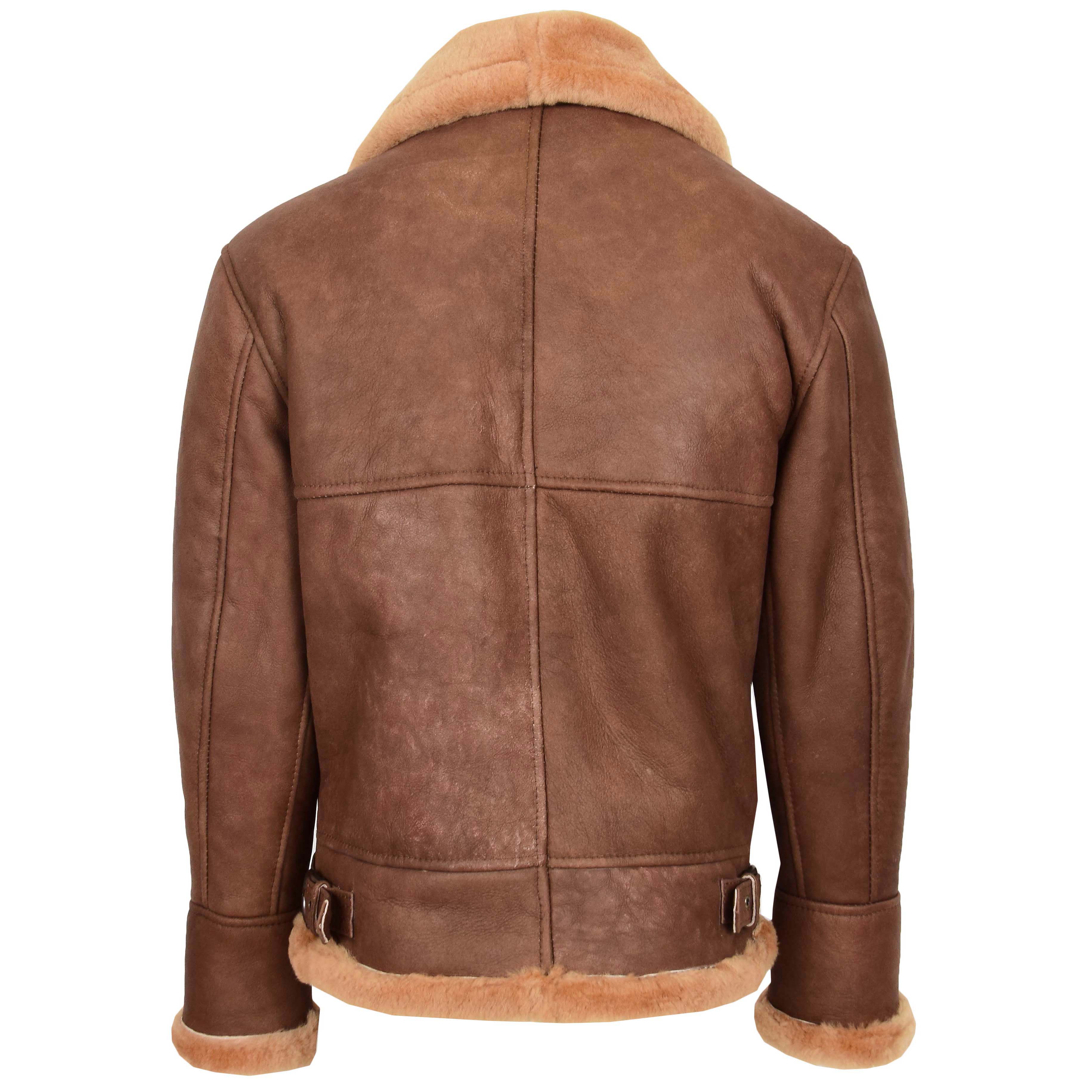 Mens B3 Sheepskin Vintage Flying Leather Bomber Jacket Crimson Tan