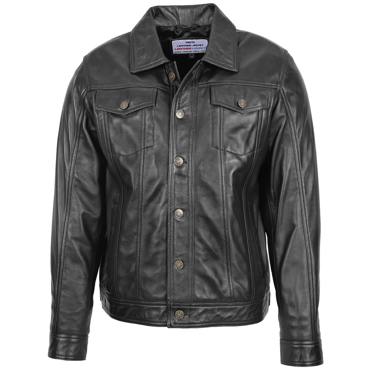 Mens Leather Lee Rider Casual Jacket Terry Onyx Black