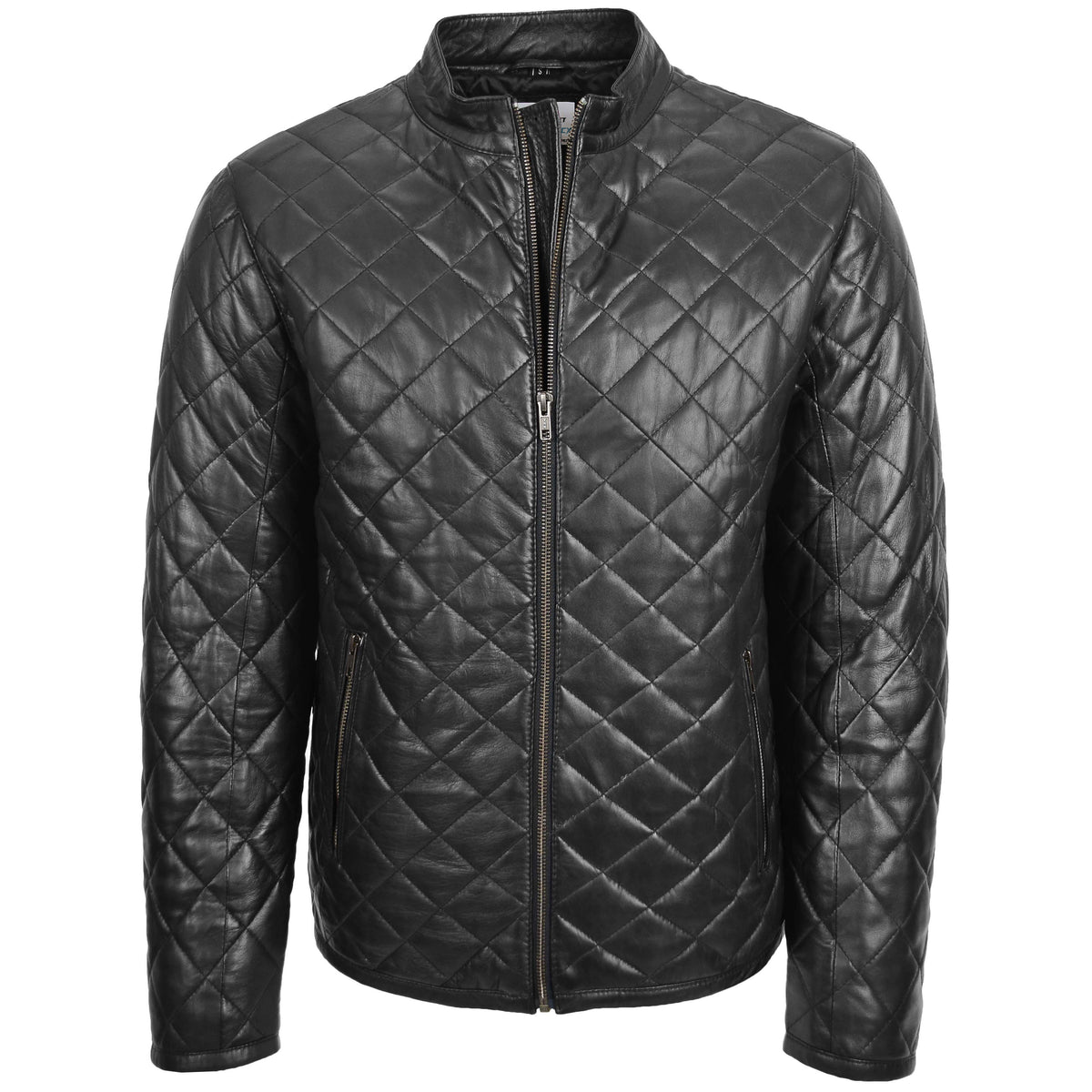 Mens Leather Quilted Anorak Style Jacket Jeff Onyx Black