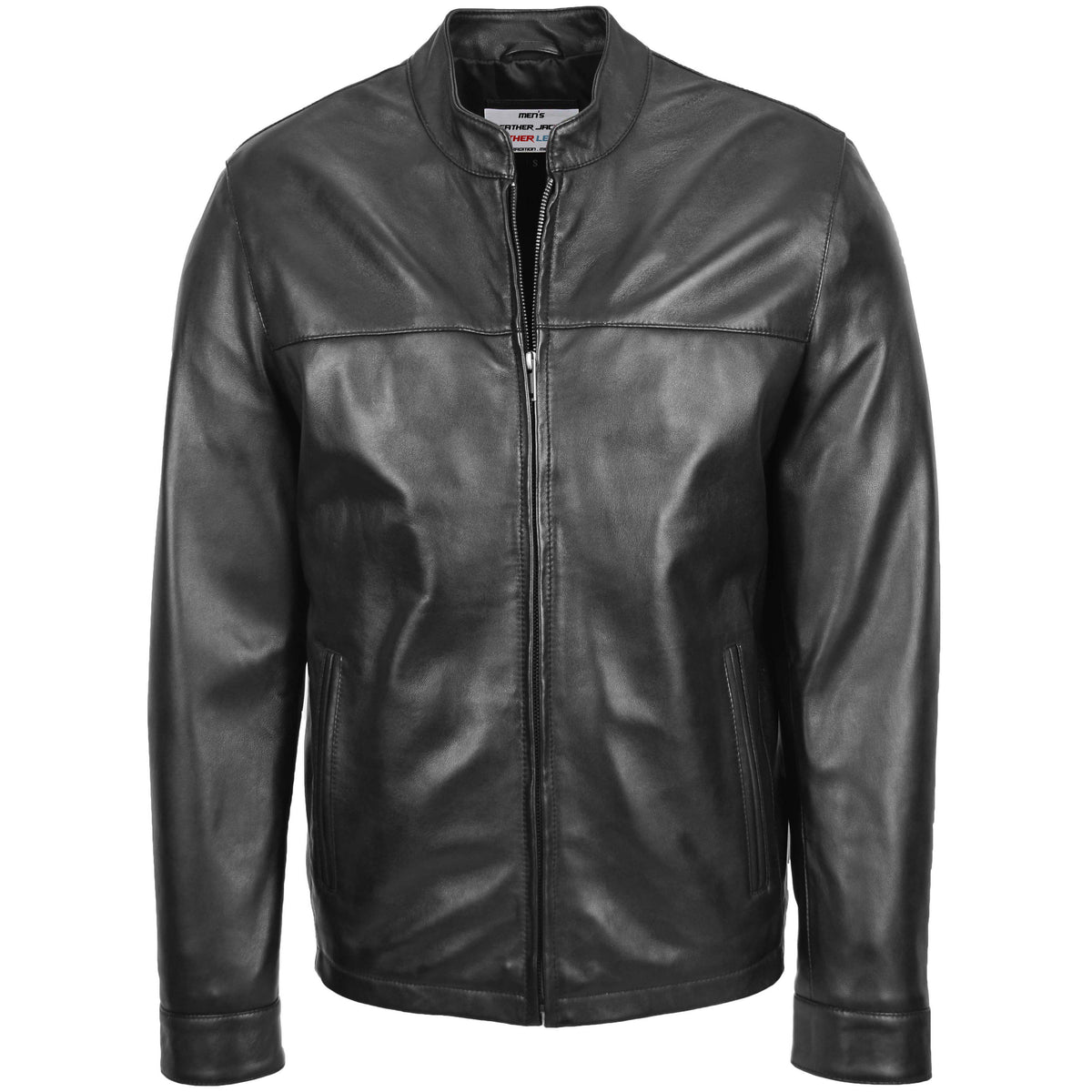 Mens Leather Standing Collar Jacket Paul Onyx Black