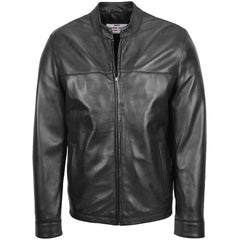 Mens Leather Standing Collar Jacket Paul Onyx Black