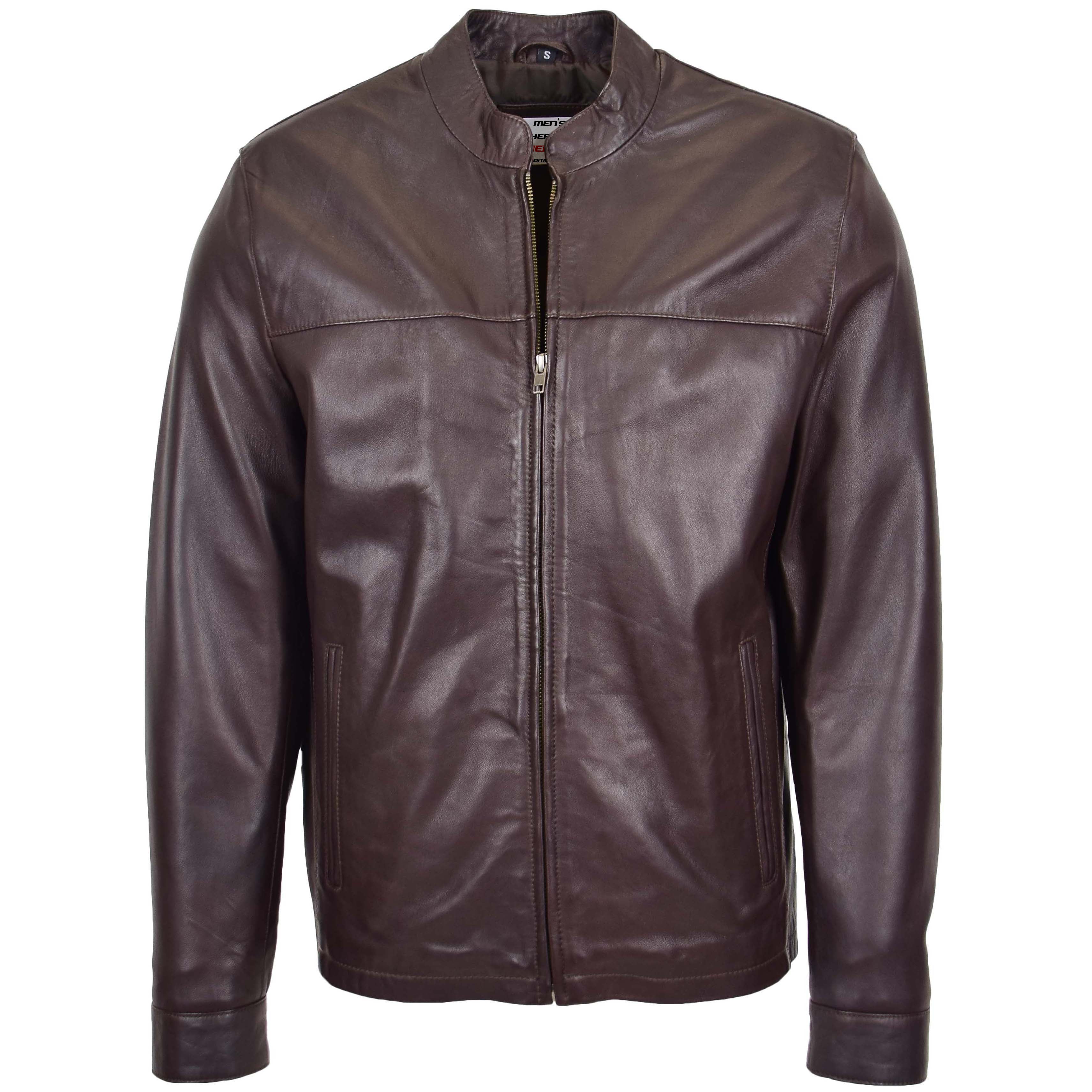 Mens Leather Standing Collar Jacket Paul Topaz Brown