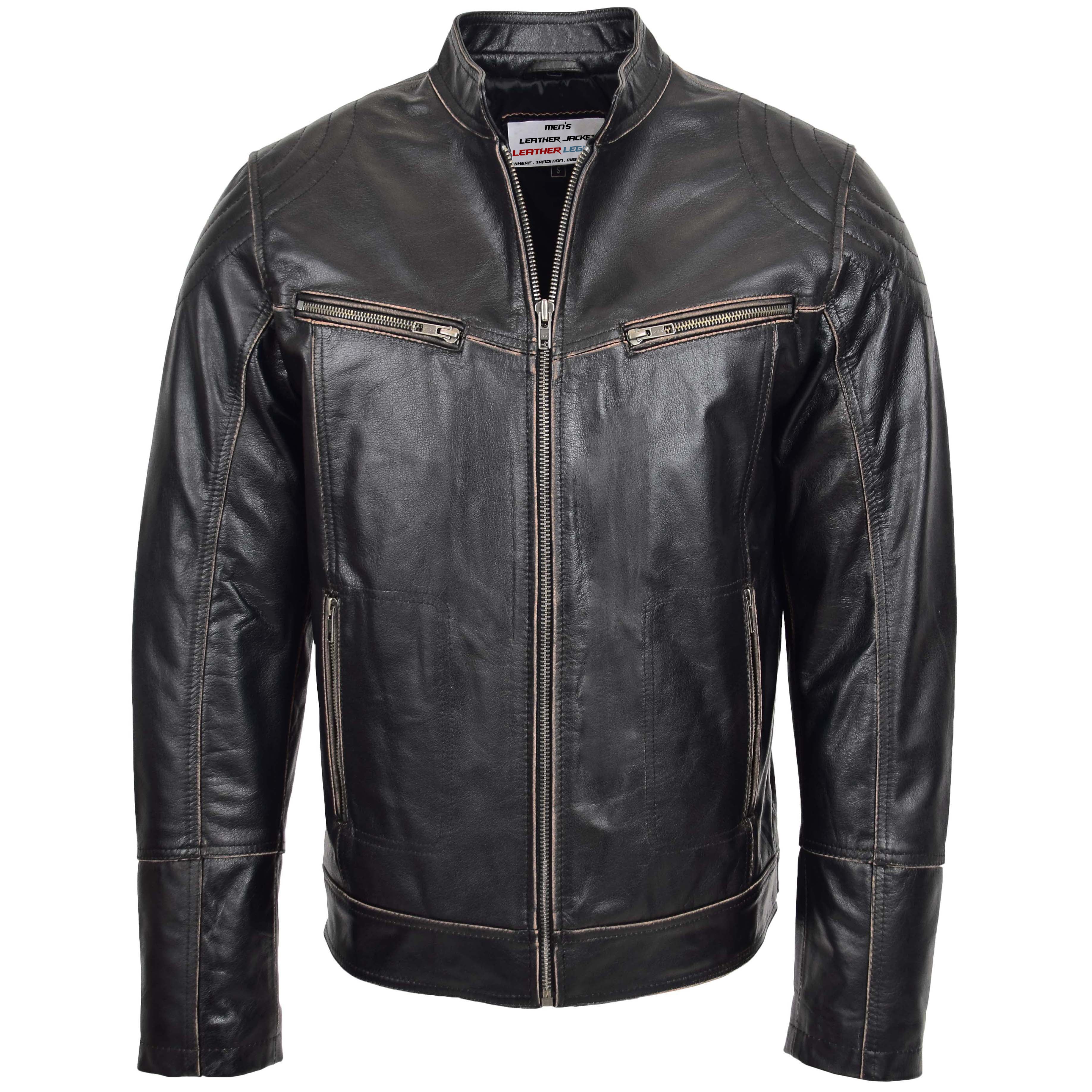 Mens Leather Vintage Biker Jacket Colin Topaz Dark Brown