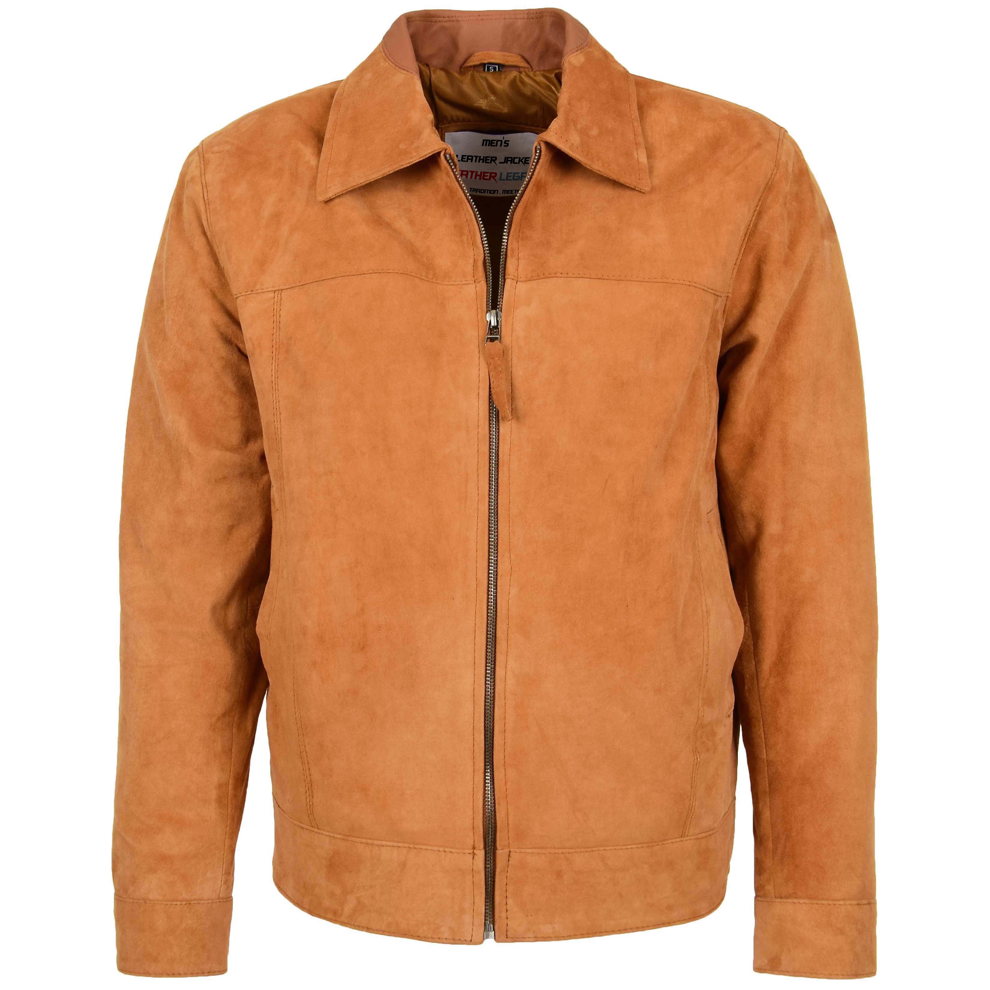 Mens Real Suede Casual Harrington Jacket Larry Crimson Tan