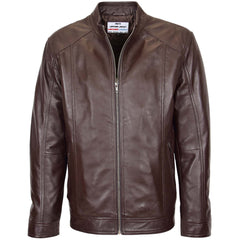 Mens Soft Leather Casual Plain Zip Jacket Matt Topaz Brown