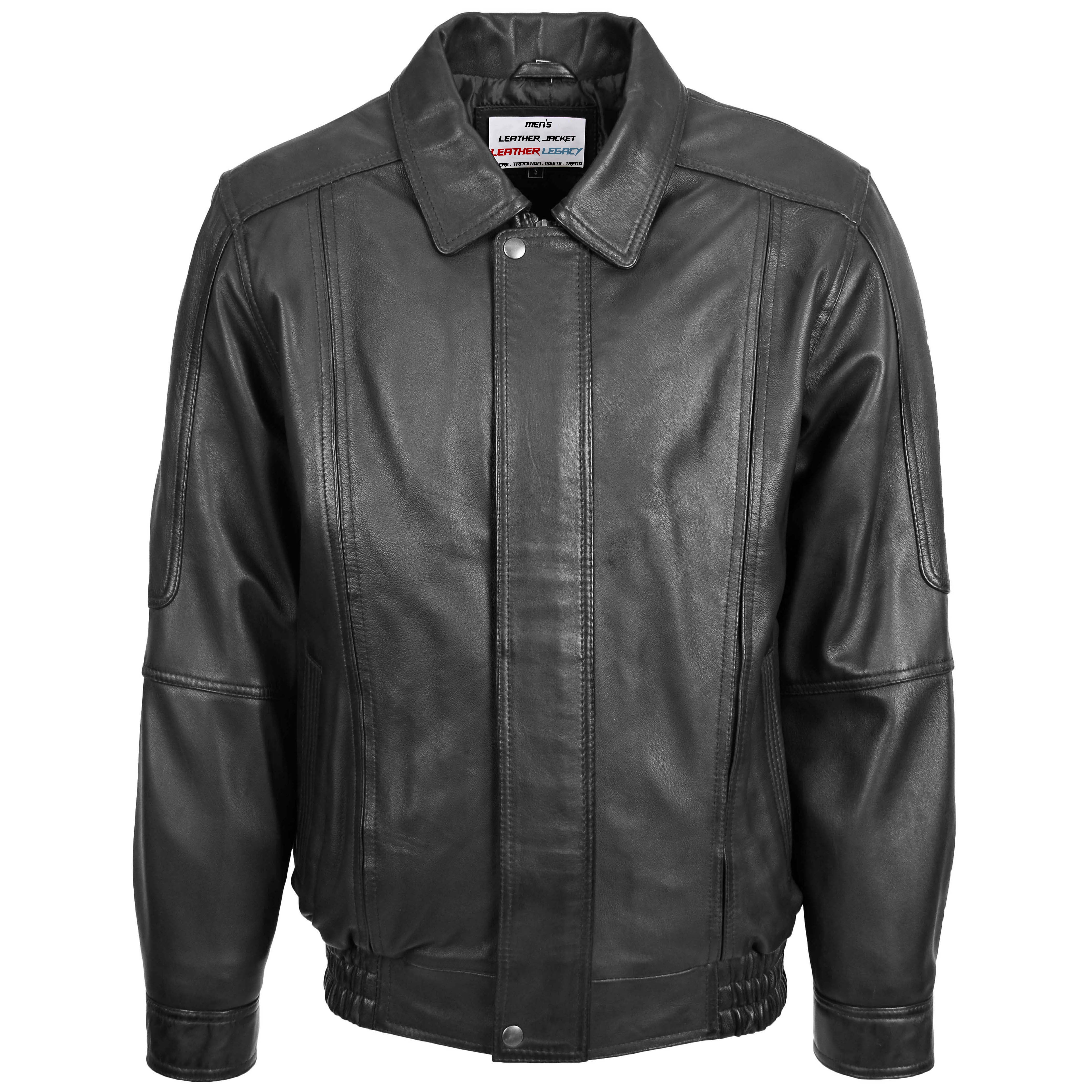 Mens Bomber Leather Jacket Classic Style Jim Onyx Black