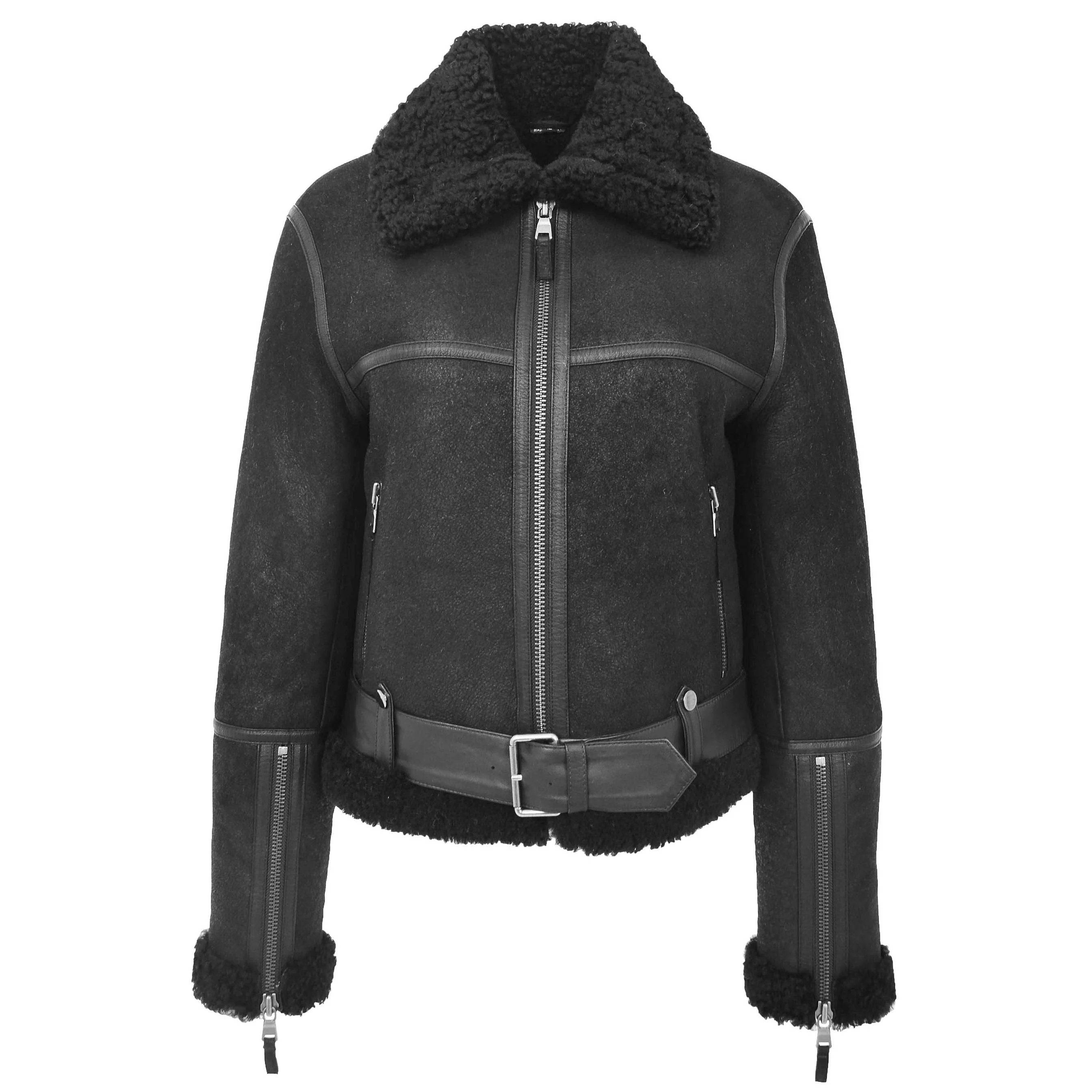 Womens Sheepskin Aviator RAF Pilot Jacket Onyx Black