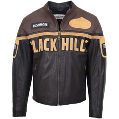 Mens Leather Racing Badges Jacket ‘Black Hills’ Topaz Brown