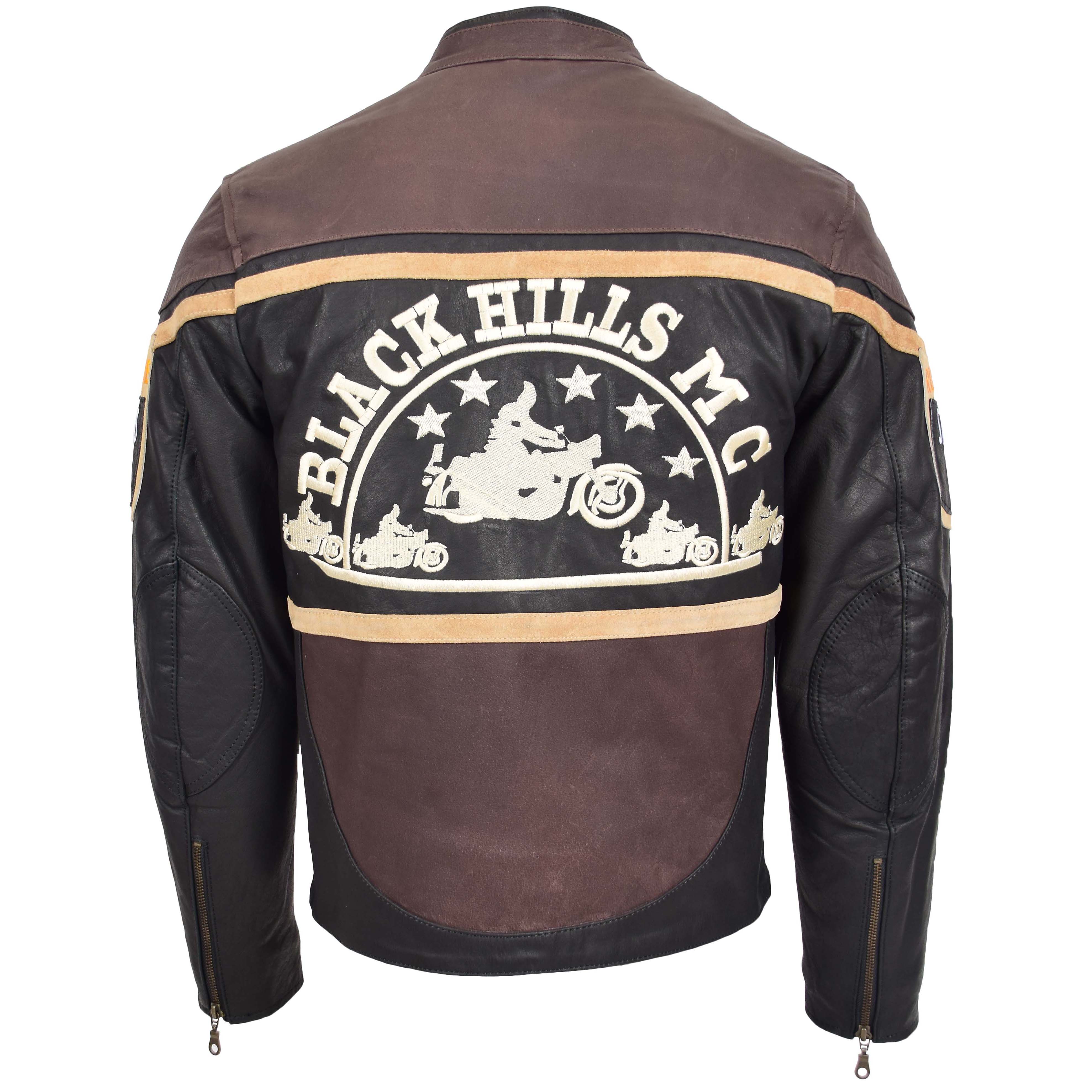 Mens Leather Racing Badges Jacket ‘Black Hills’ Topaz Brown