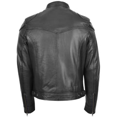 Mens Biker Soft Casual Leather Jacket Onyx black