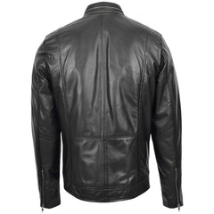 Mens Casual Biker Leather Jacket Onyx black