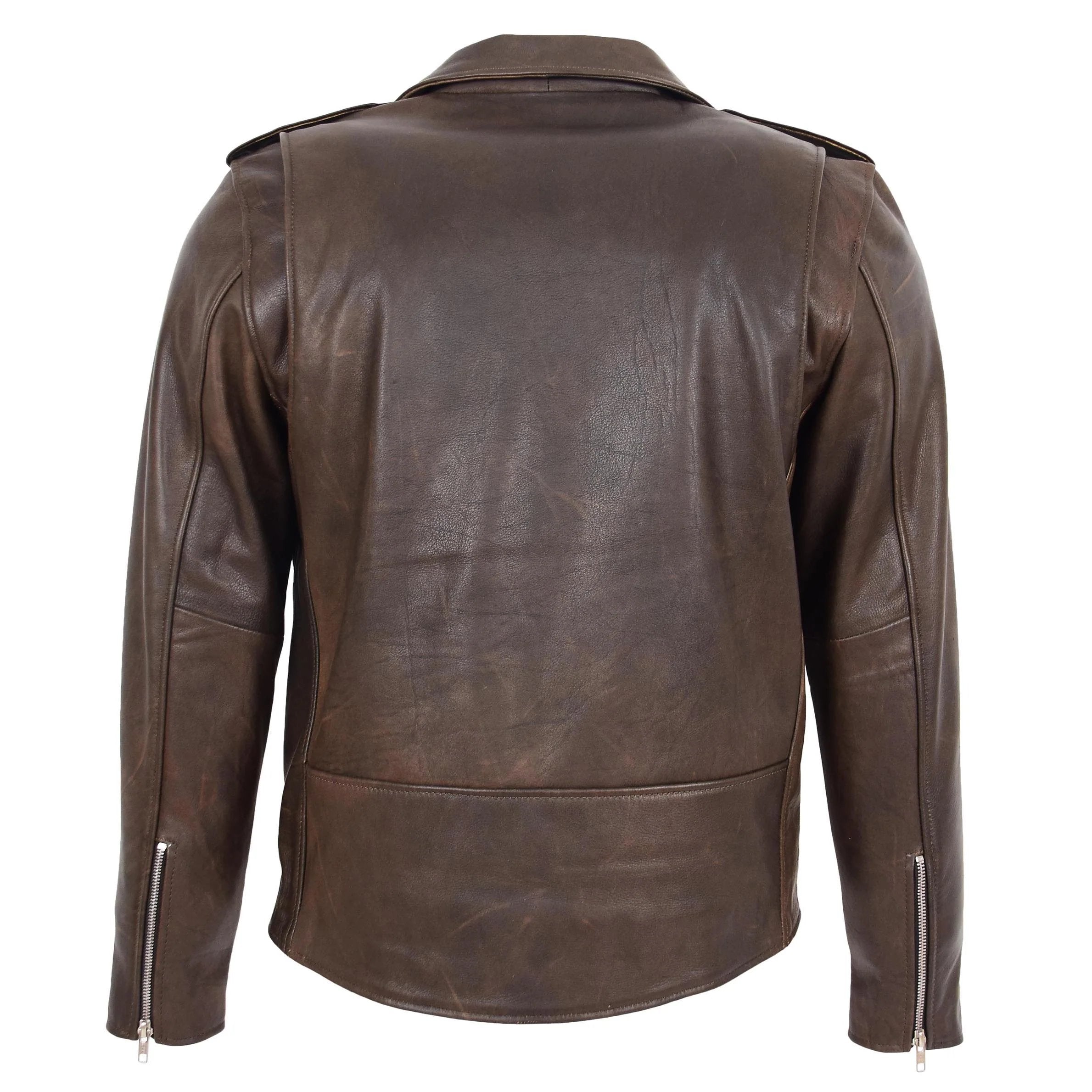 Mens Heavy Duty Leather Biker Brando Jacket Kyle Topaz Brown