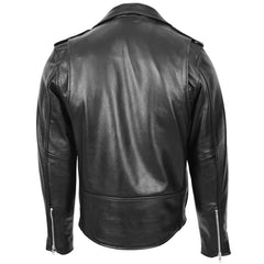 Mens Heavy Duty Leather Biker Brando Jacket Onyx Black