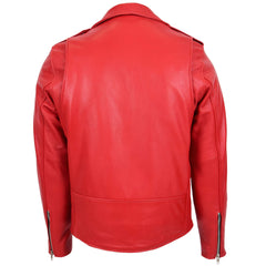 Mens Heavy Duty Leather Biker Brando Jacket Ruby red