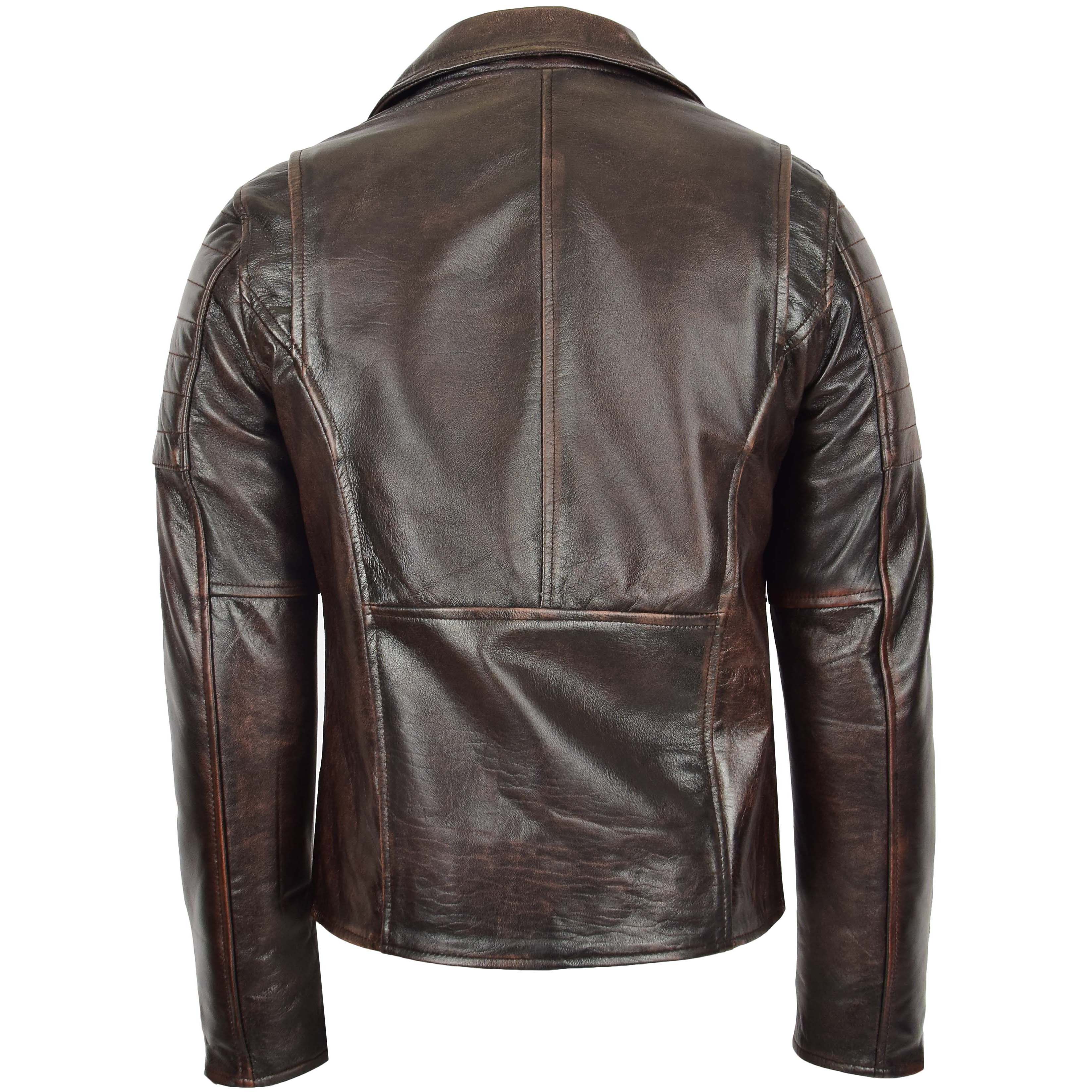 Mens Biker Leather Jacket Dual Zip Hook Topaz Brown Vintage