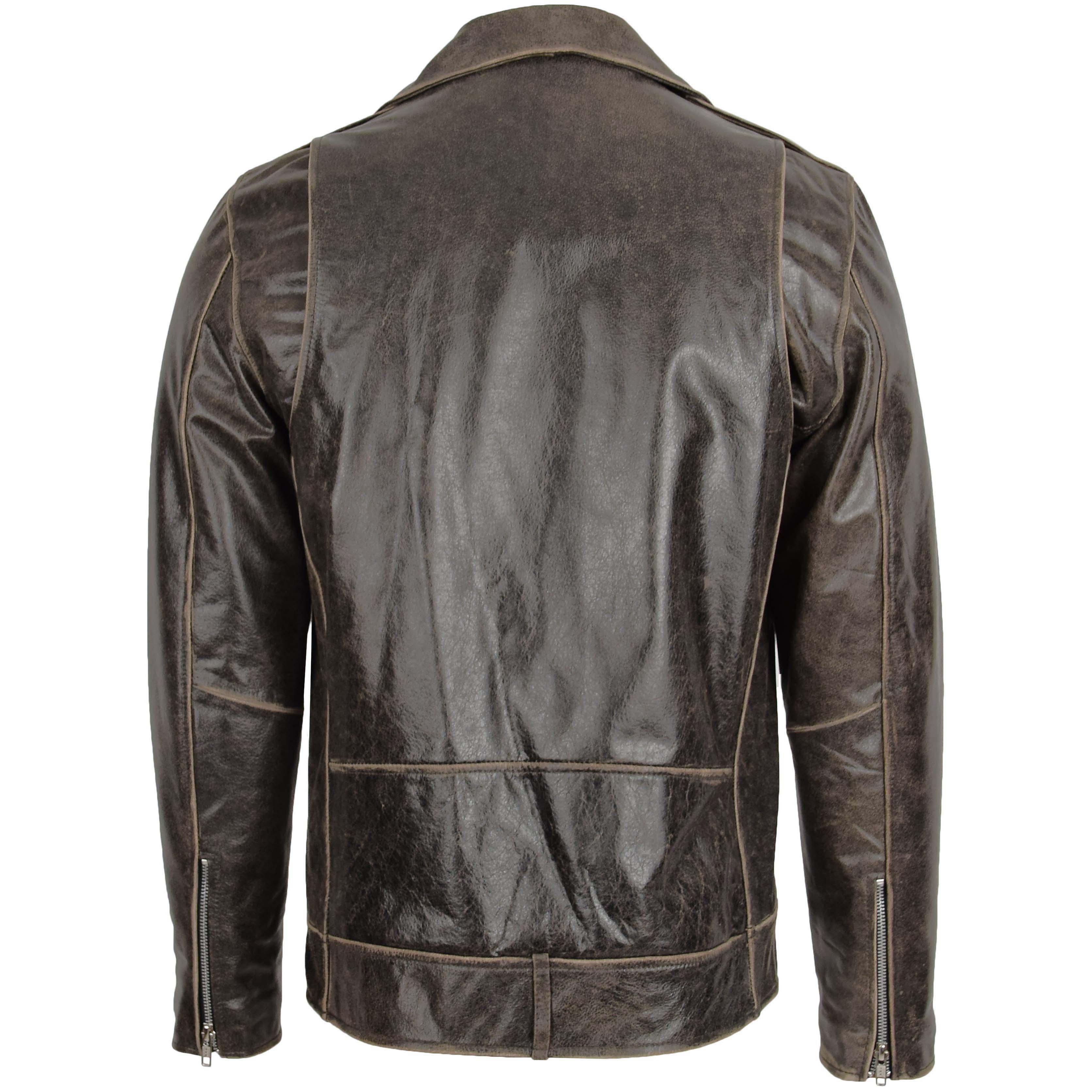 Mens Leather Biker Brando Design Jacket Topaz brown