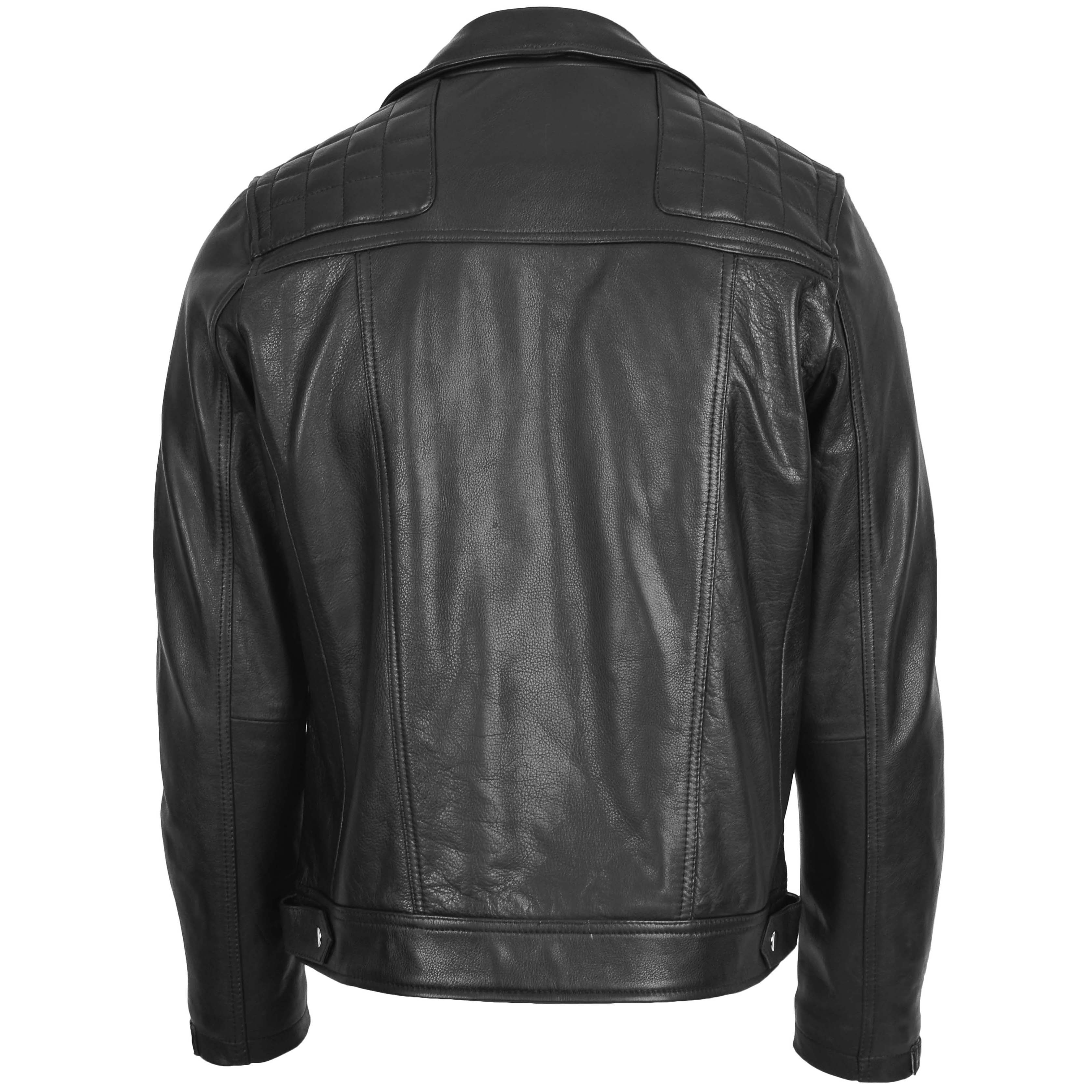 Mens Leather Biker Brando Design Jacket Onyx black