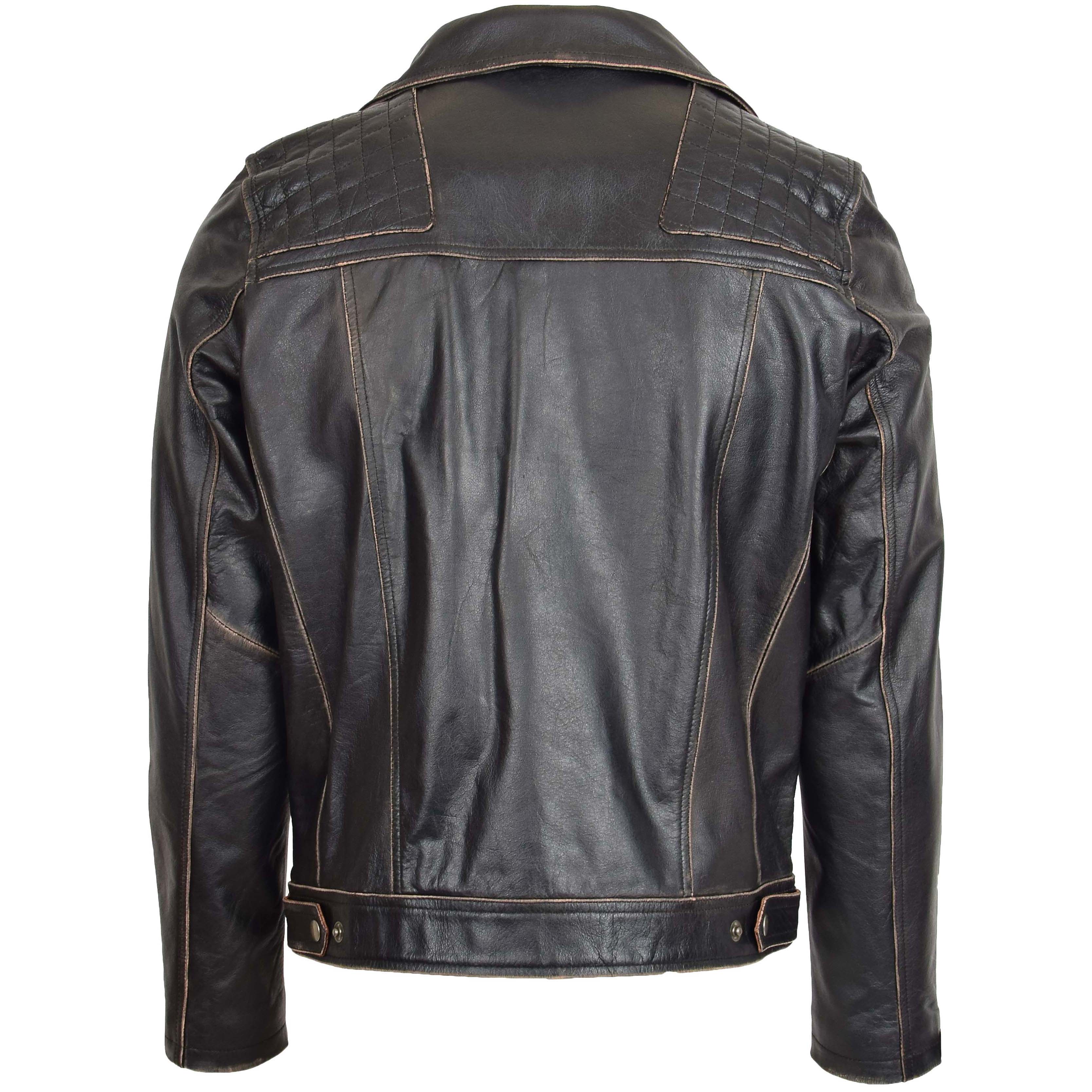 Mens Leather Biker Brando Design Jacket Sean Vintage Onyx black