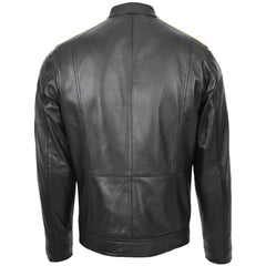 Mens Leather Biker Jacket with Racing Stripes Clyde Onyx black