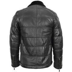 Mens Leather Biker Style Puffer Jacket Ronnie Onyx black