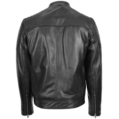 Mens Leather Biker Style Zip Jacket Eddie Essence Onyx black