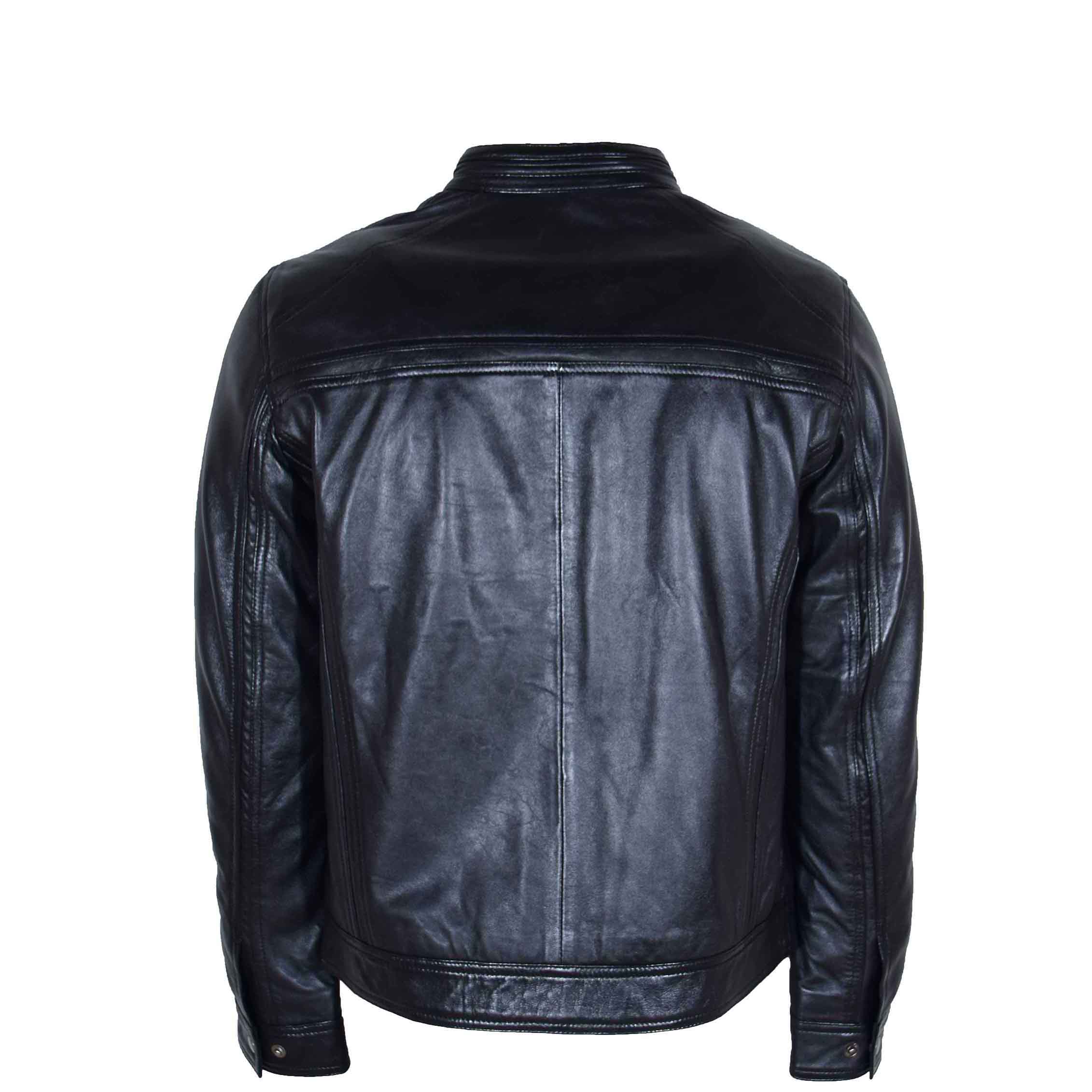 Mens Leather Cafe Racer Biker Jacket Charlie Onyx black