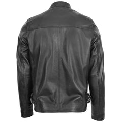 Mens Leather Cafe Racer Casual Biker Jacket Gerard Onyx black