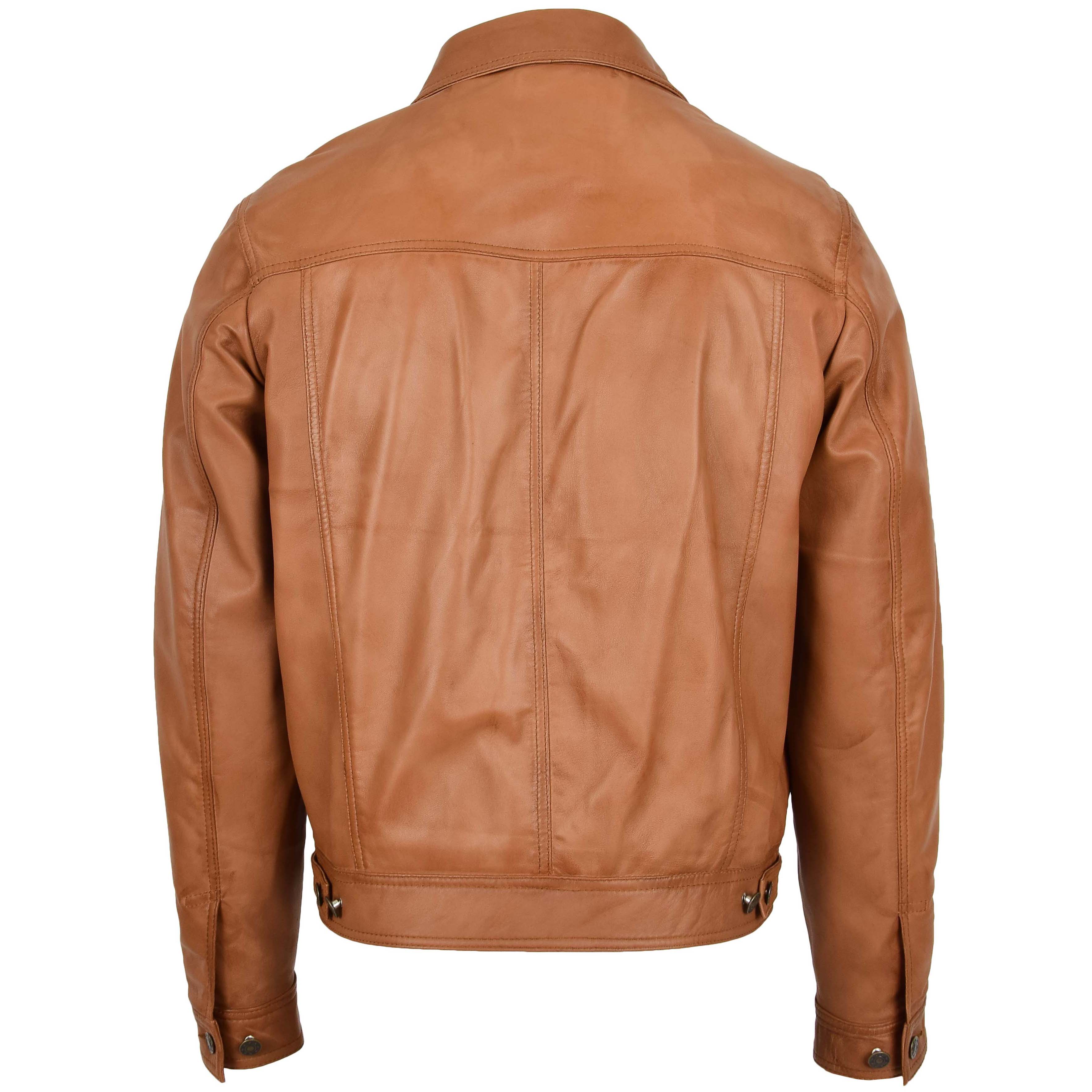 Mens Leather Lee Rider Casual Jacket Terry Crimson Tan