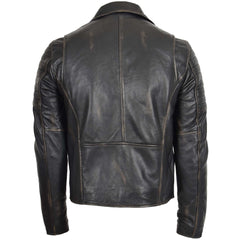 Mens Biker Leather Jacket Dual Zip Hook Jade Rubb Off