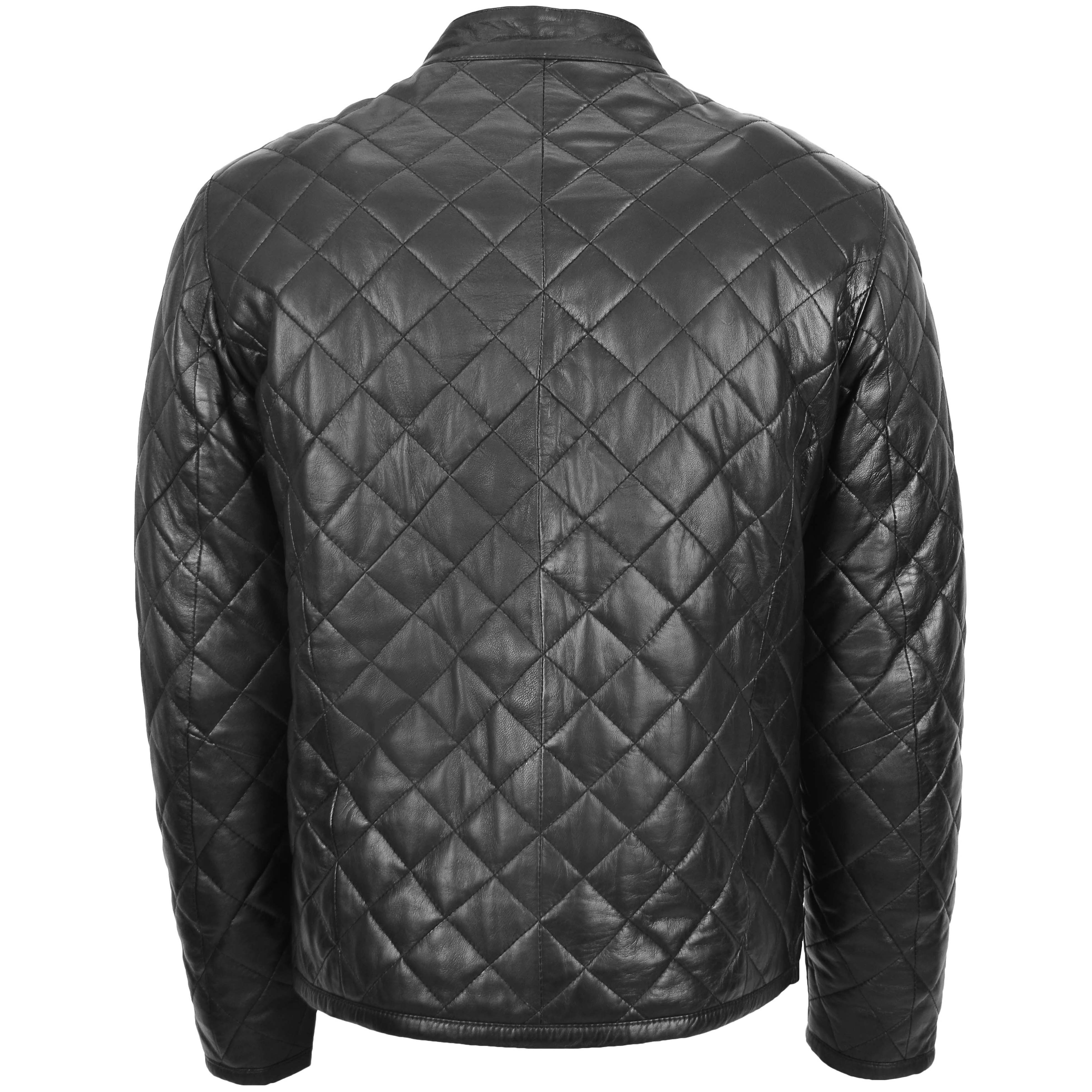 Mens Leather Quilted Anorak Style Jacket Jeff Onyx Black