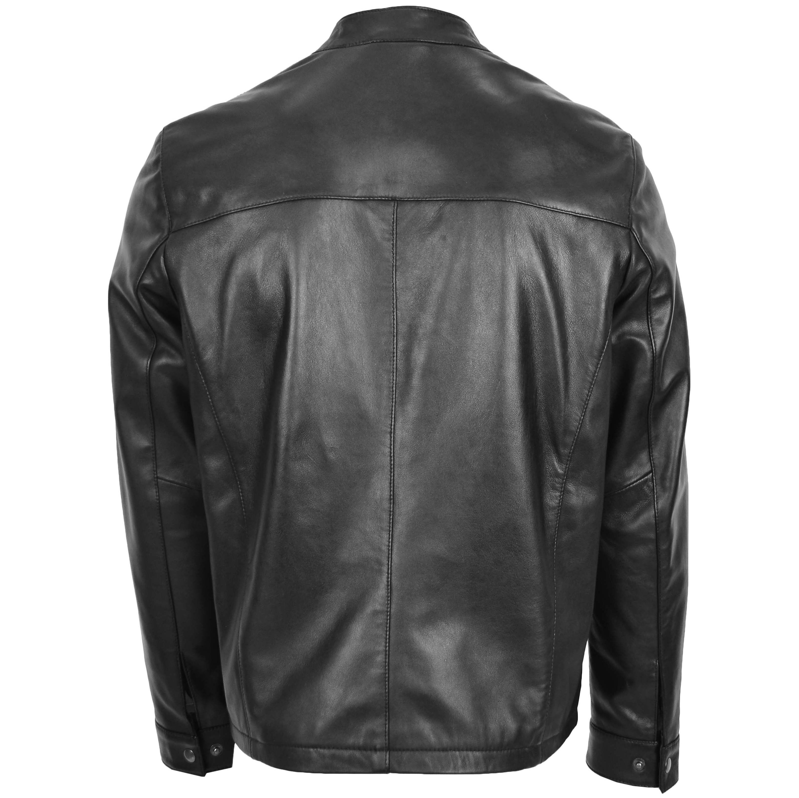 Mens Leather Standing Collar Jacket Paul Onyx Black