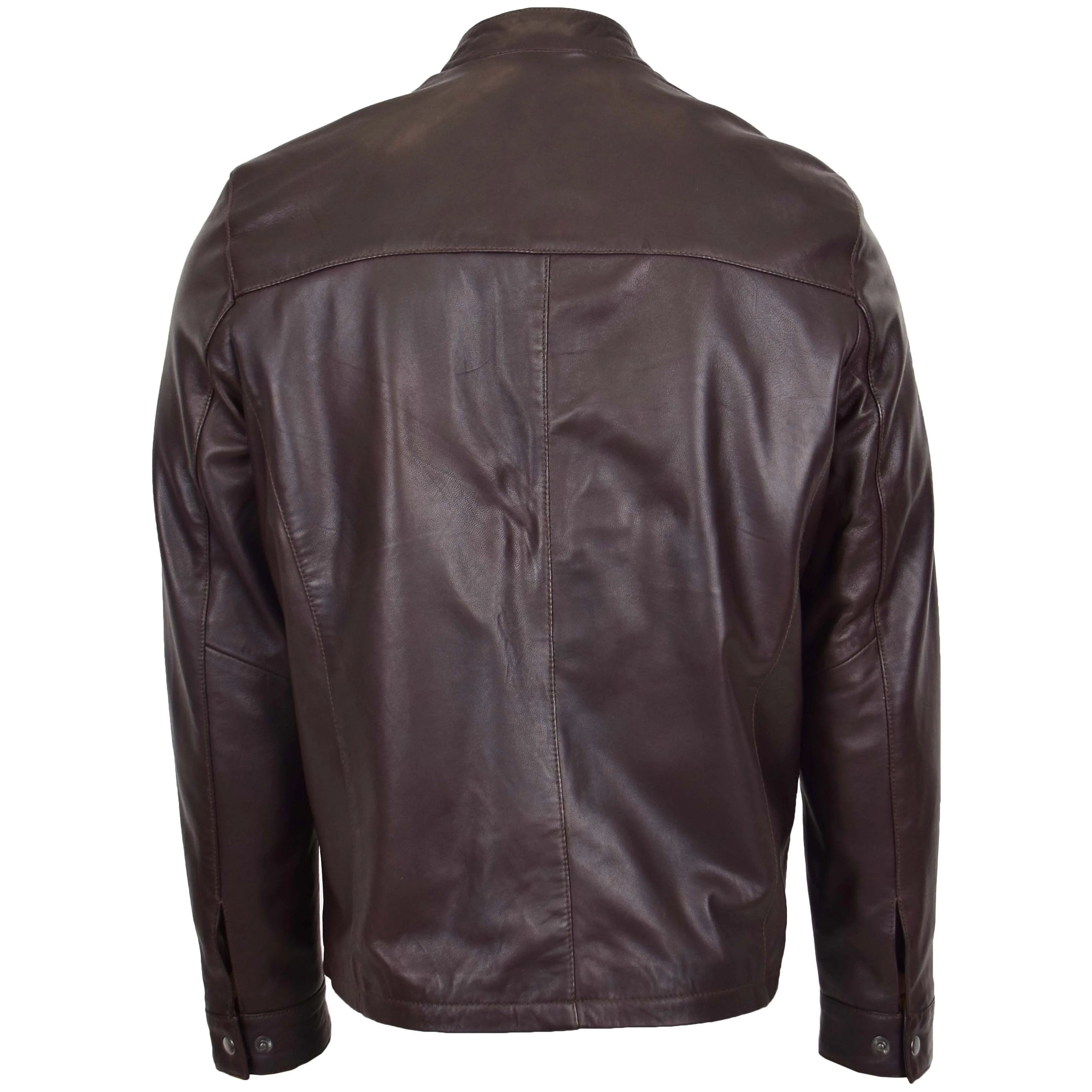 Mens Leather Standing Collar Jacket Paul Topaz Brown