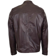 Mens Leather Standing Collar Jacket Paul Topaz Brown