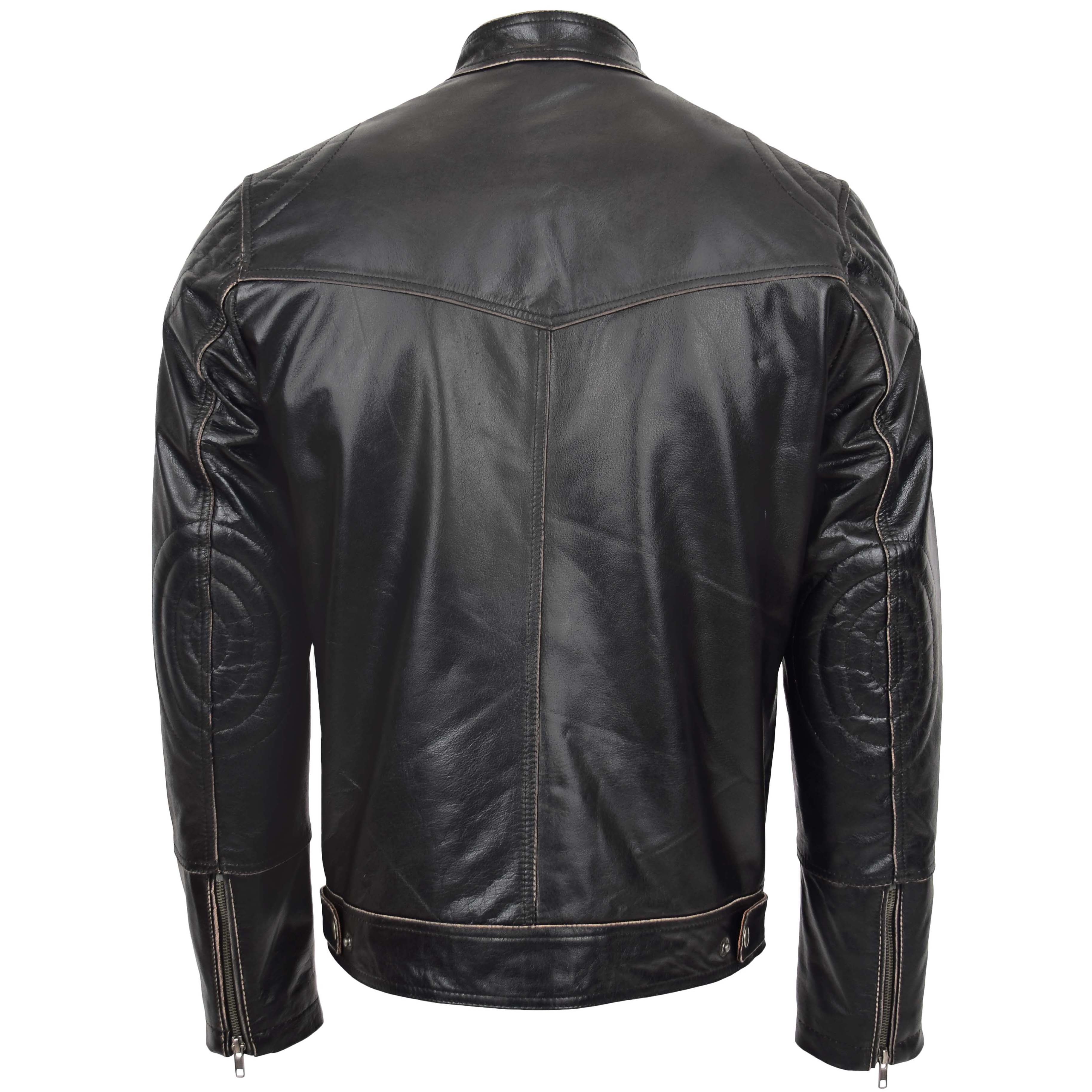 Mens Leather Vintage Biker Jacket Colin Topaz Dark Brown