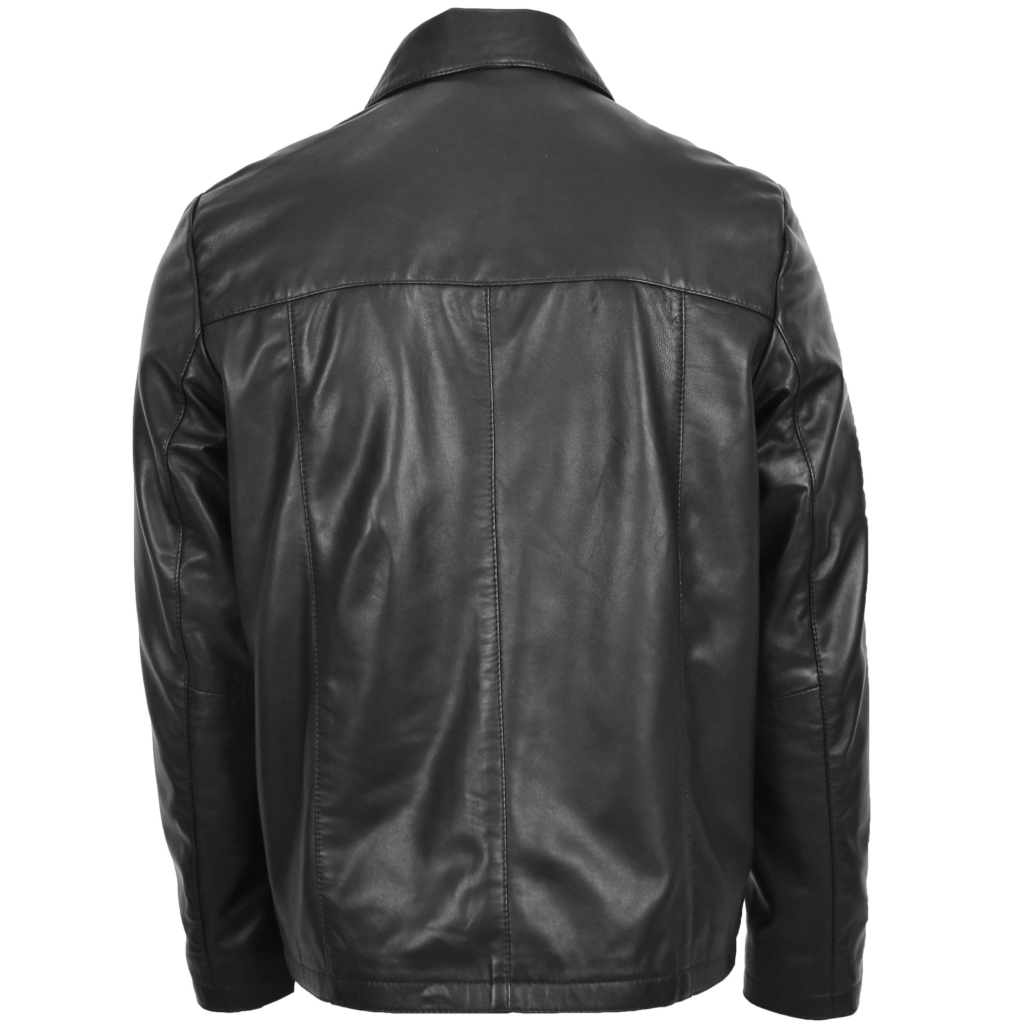 Mens Leather Zip Box Harrington Jacket James Onyx Black