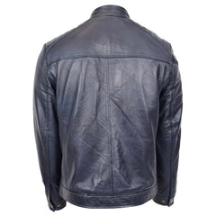 Mens Real Leather Biker Jacket Archie Luna Sapphire Navy Blue