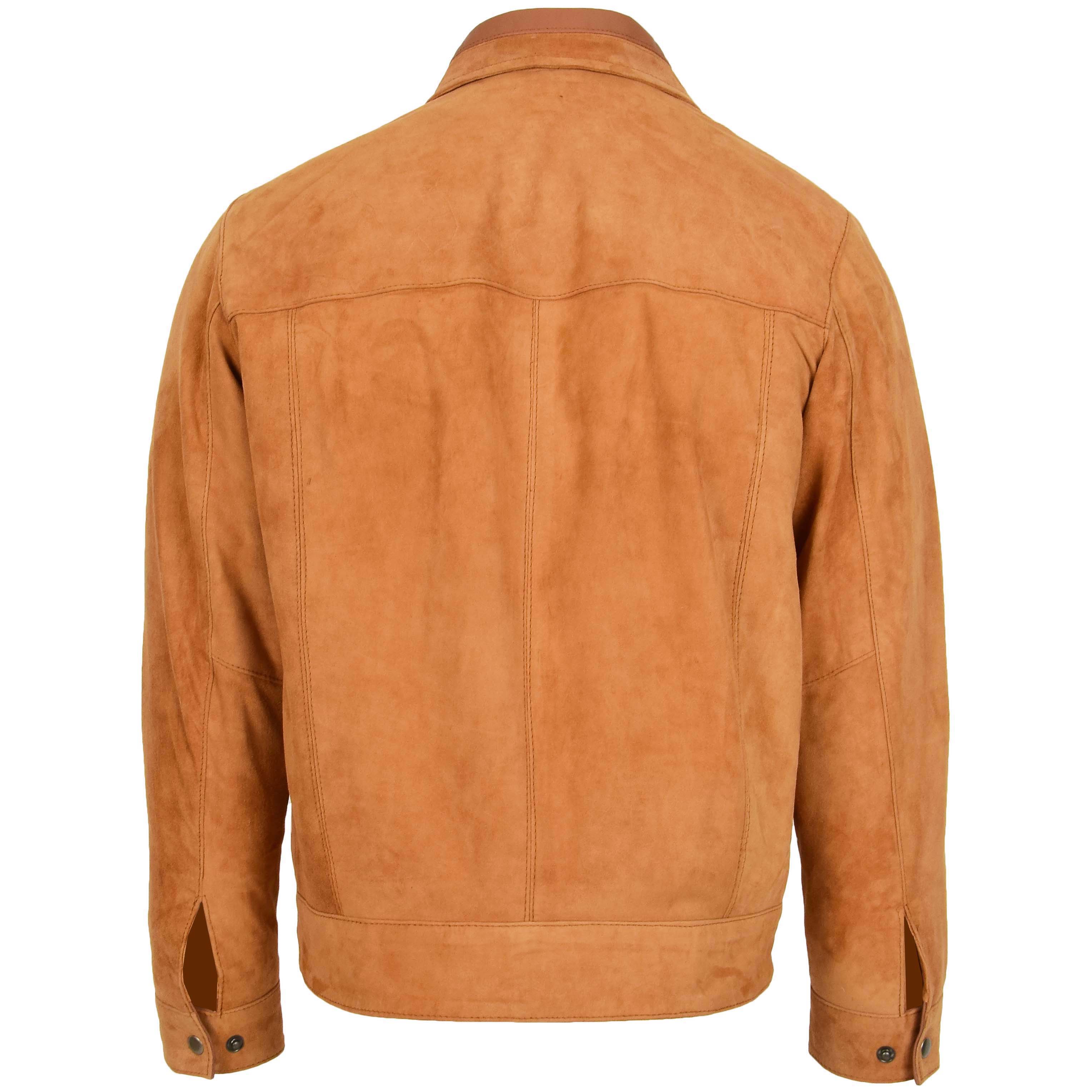 Mens Real Suede Casual Harrington Jacket Larry Crimson Tan