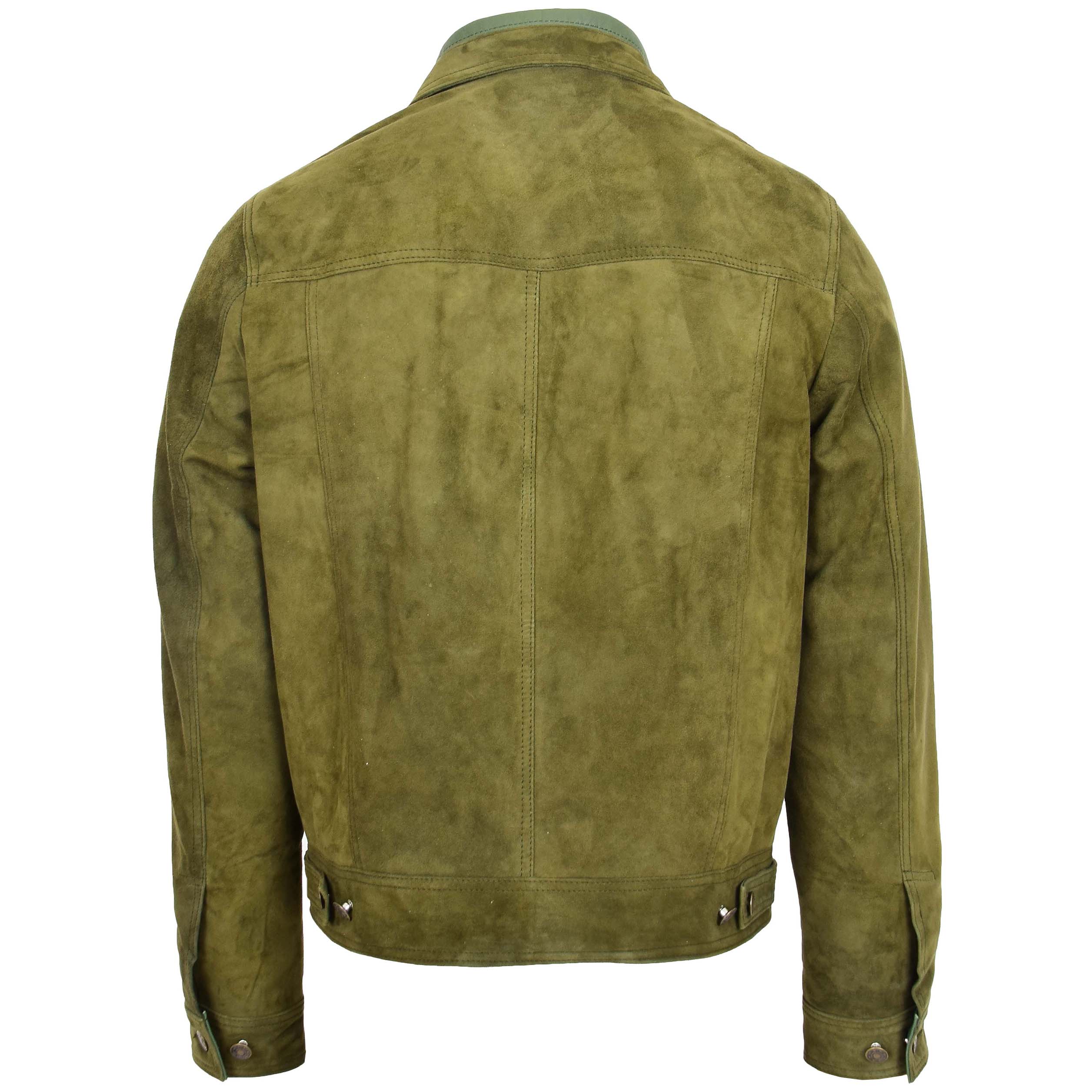 Mens Real Suede Trucker Harrington Jacket Daryl Emerald Green