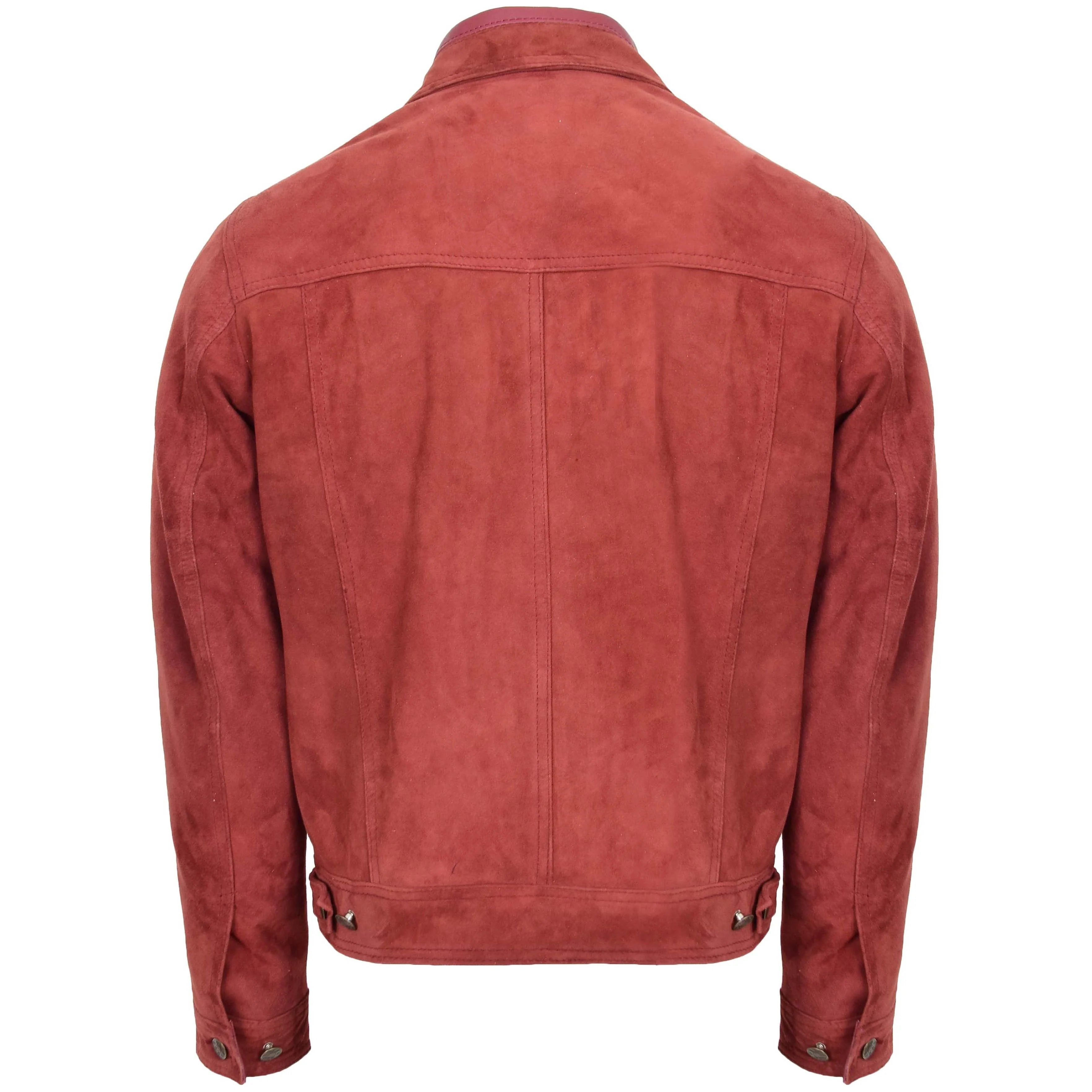 Mens Real Suede Trucker Harrington Jacket Daryl Ivory Burgundy