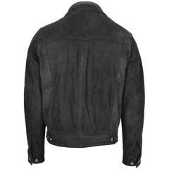 Mens Real Suede Trucker Harrington Jacket Daryl Onyx Black